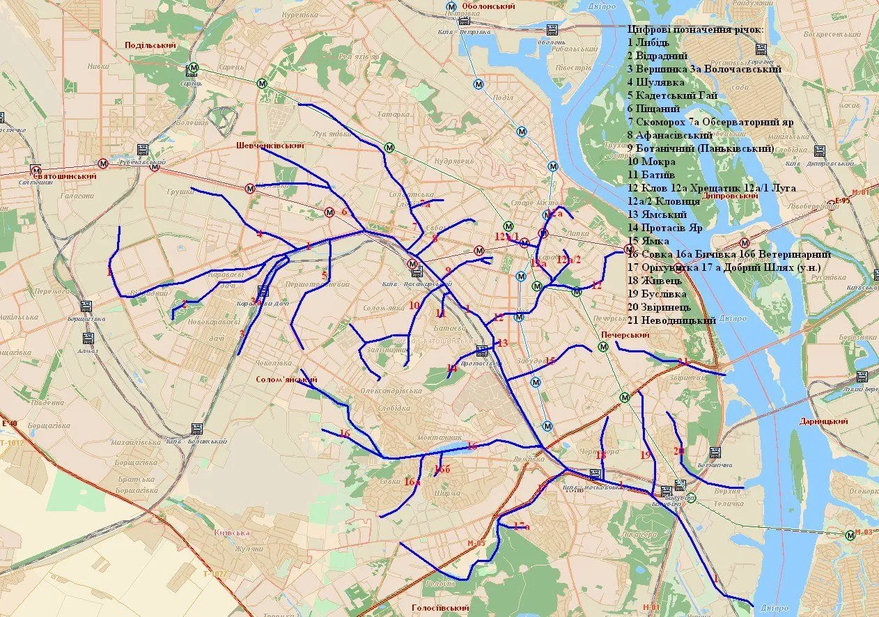 Либідь, Карта, притоки, Київ, географія Либідь, Карта, притоки, Київ, географія